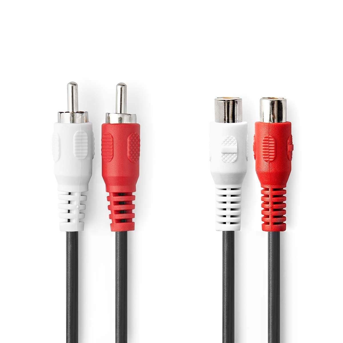 Stereoäänikaapeli | 2x RCA uros | 2x RCA Naaras | Niklattu | 2.00 m | Pyöreä | Musta | Label
