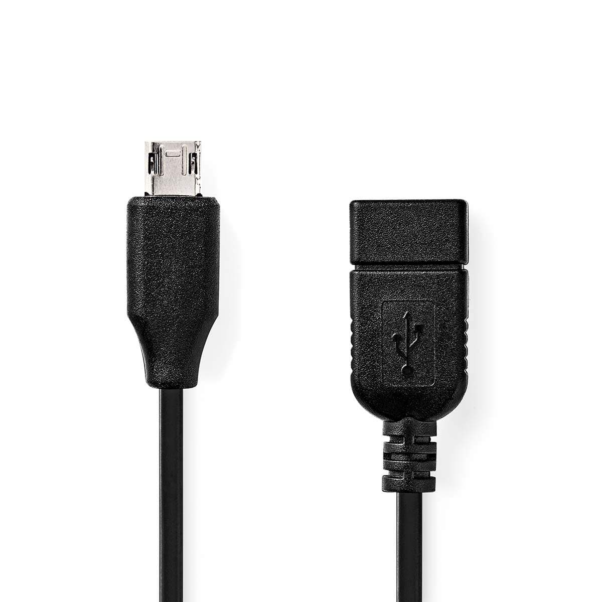 USB Mikro-B Sovitin | USB 2.0 | USB Micro-B Uros | USB-A Naaras | 480 Mbps | 0.20 m | Pyöreä | Niklattu | PVC | Musta | Laatikko