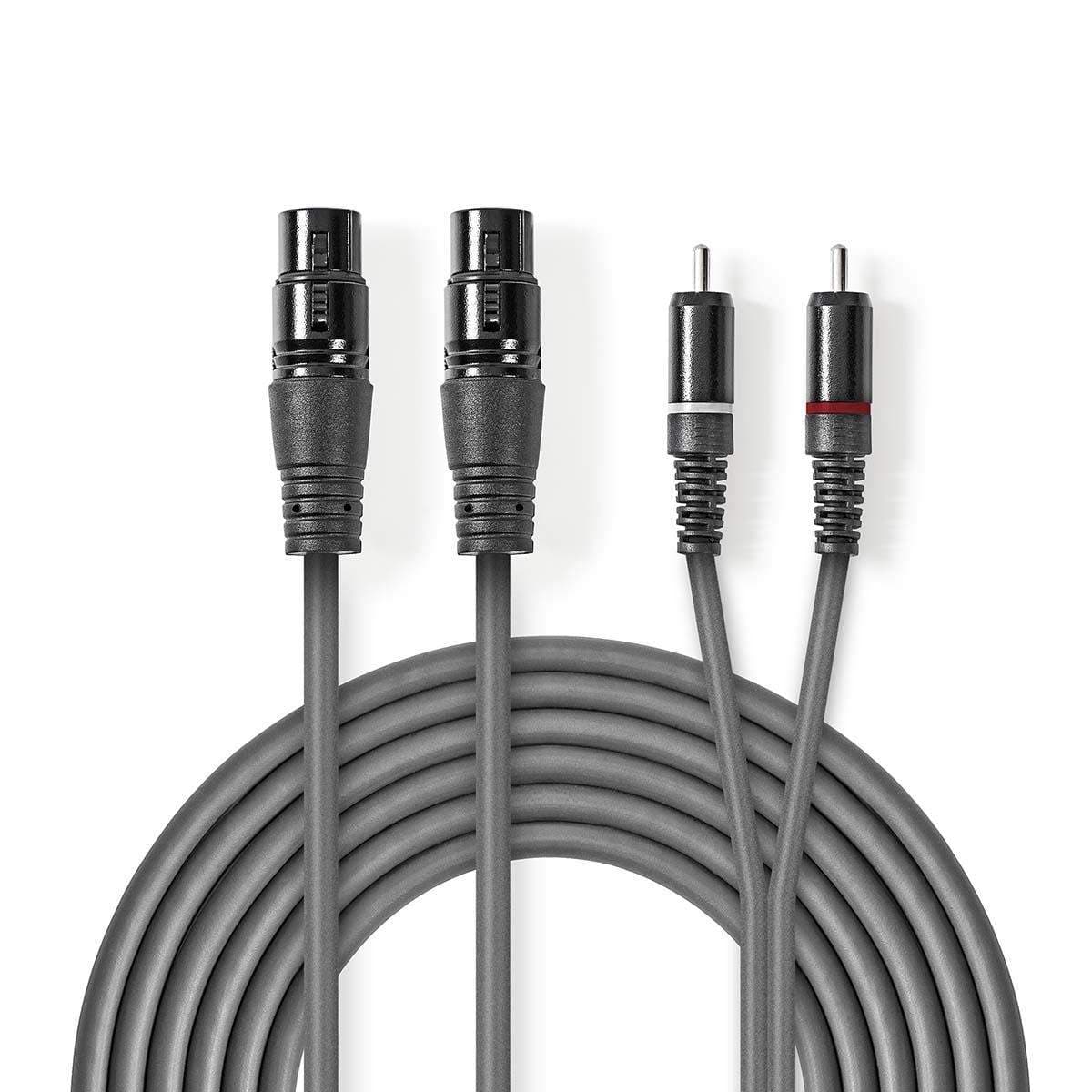 Balansoitu Audiojohto | 2x XLR 3-Pin naaras | 2x RCA uros | Niklattu | 3.00 m | Pyöreä | PVC | Tummanharmaa | Pahvikotelo