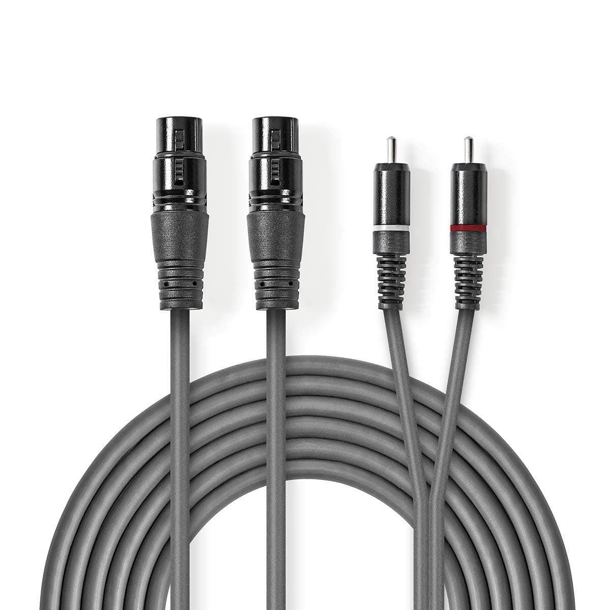 Balansoitu Audiojohto | 2x XLR 3-Pin naaras | 2x RCA uros | Niklattu | 1.50 m | Pyöreä | PVC | Tummanharmaa | Pahvikotelo