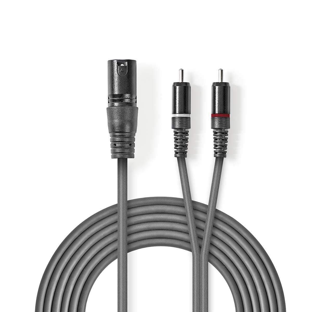 Balansoitu Audiojohto | XLR 3-Pin uros | 2x RCA uros | Niklattu | 3.00 m | Pyöreä | PVC | Tummanharmaa | Pahvikotelo