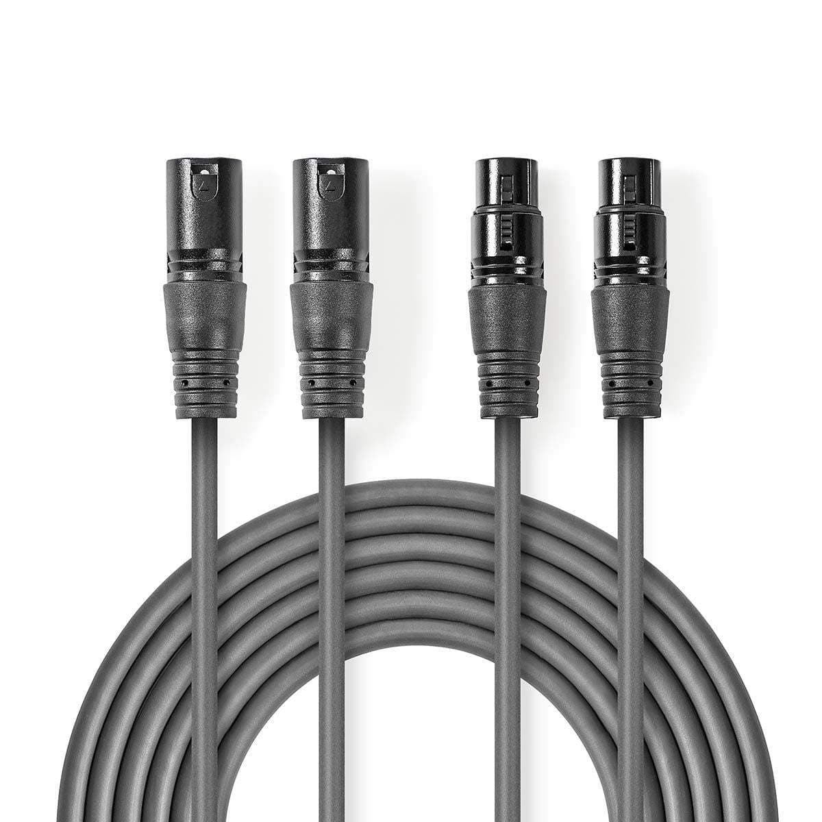 Balansoitu Audiojohto | 2x XLR 3-Pin uros | 2x XLR 3-Pin naaras | Niklattu | 3.00 m | Pyöreä | PVC | Tummanharmaa | Pahvikotelo