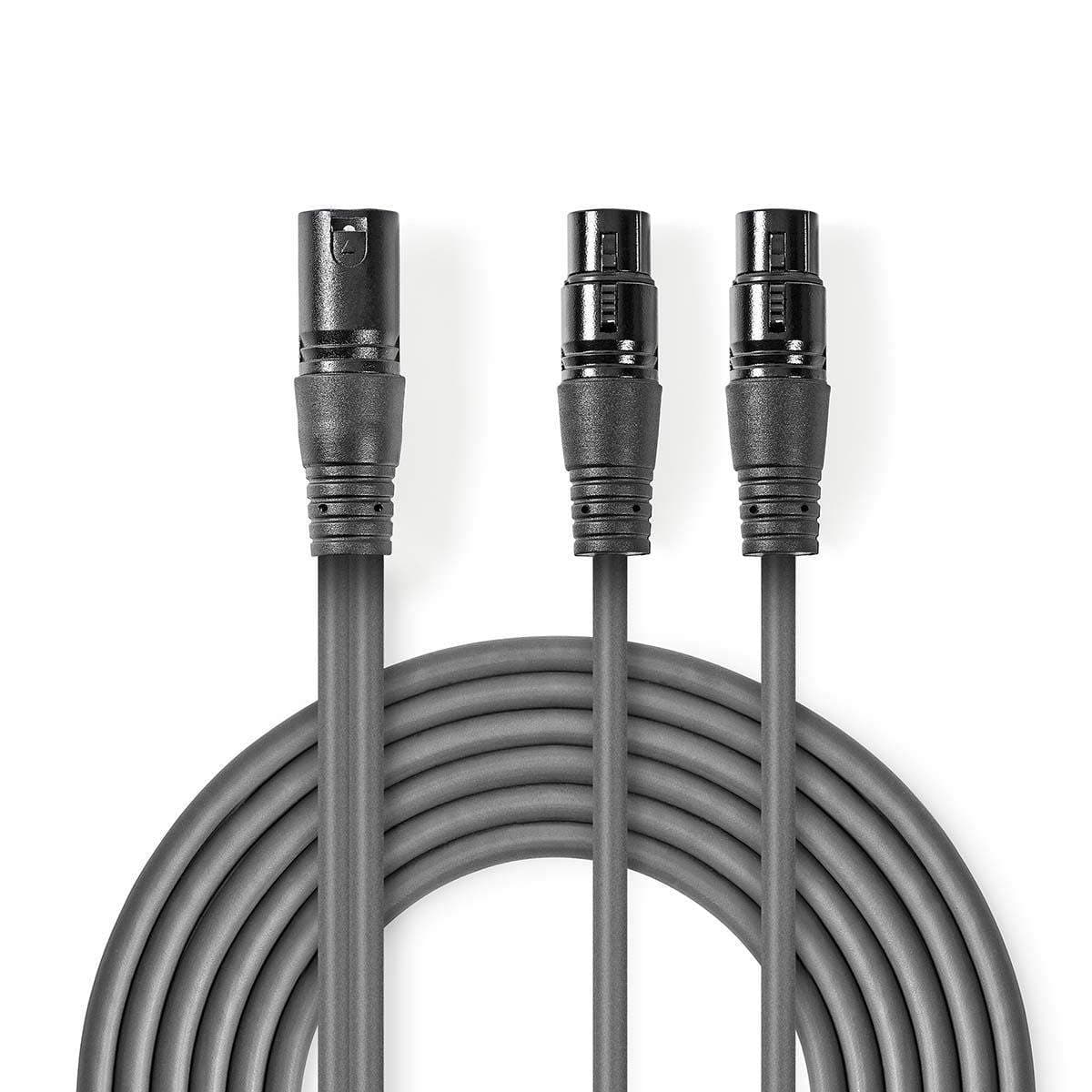 Balansoitu Audiojohto | XLR 3-Pin uros | 2x XLR 3-Pin naaras | Niklattu | 1.50 m | Pyöreä | PVC | Tummanharmaa | Pahvikotelo