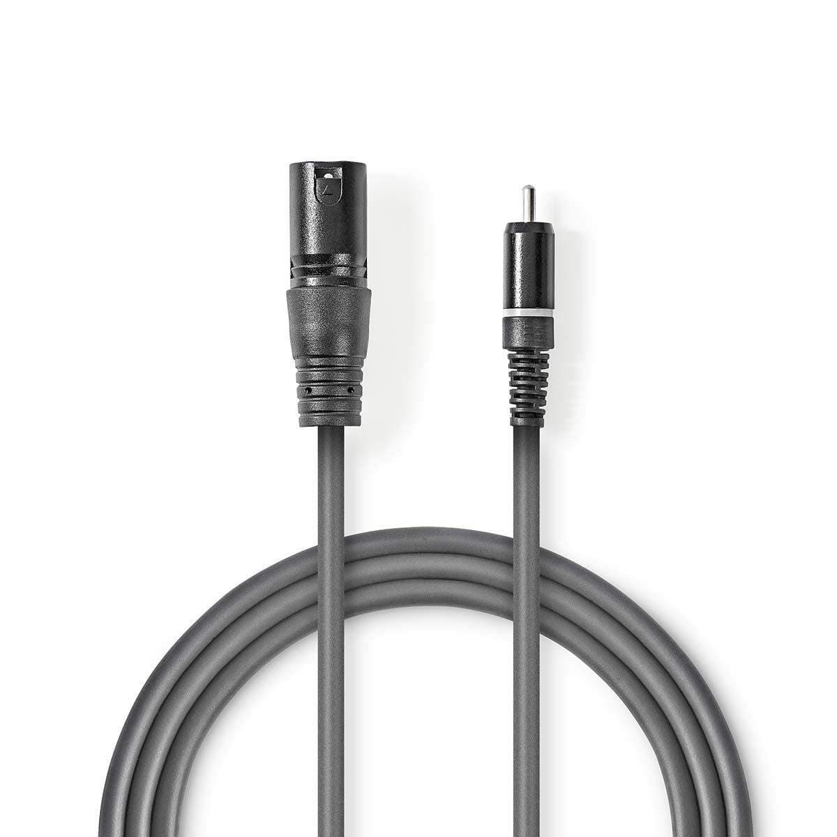 Balansoimaton Audiojohto | XLR 3-Pin uros | RCA Uros | Niklattu | 1.50 m | Pyöreä | PVC | Tummanharmaa | Pahvikotelo