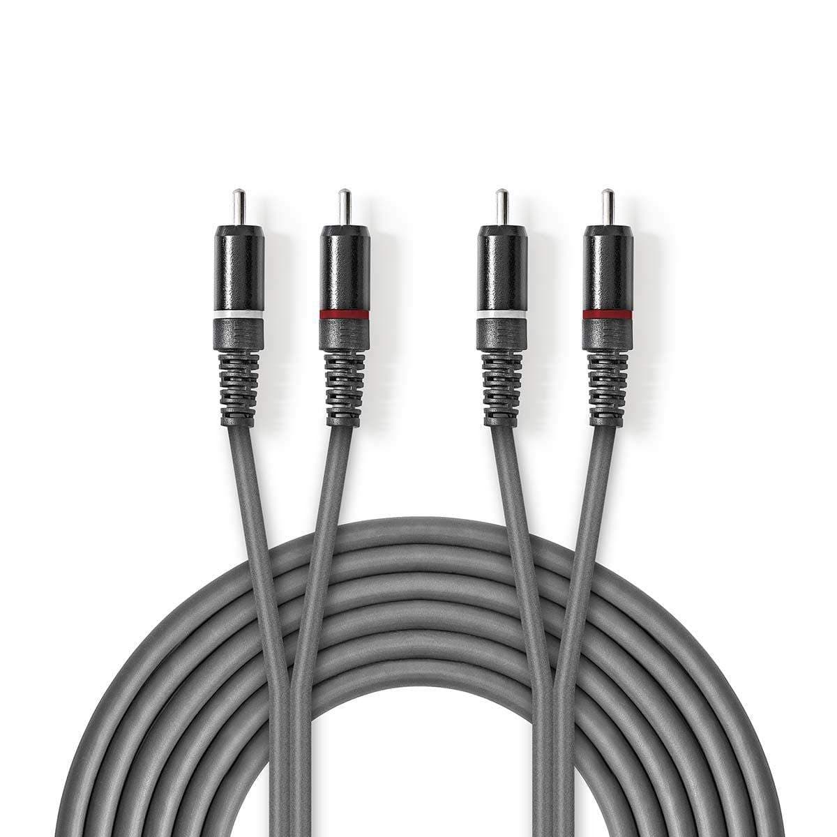 Stereoäänikaapeli | 2x RCA uros | 2x RCA uros | Niklattu | 3.00 m | Pyöreä | Tummanharmaa | Pahvikotelo