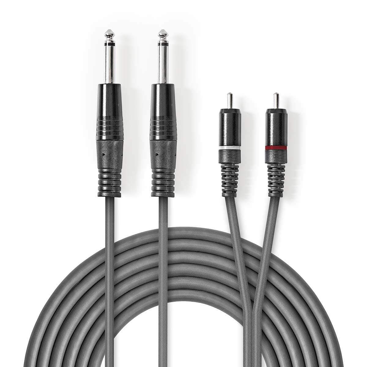 Stereoäänikaapeli | 2x 6.35 mm uros | 2x RCA uros | Niklattu | 1.50 m | Pyöreä | Tummanharmaa | Pahvikotelo