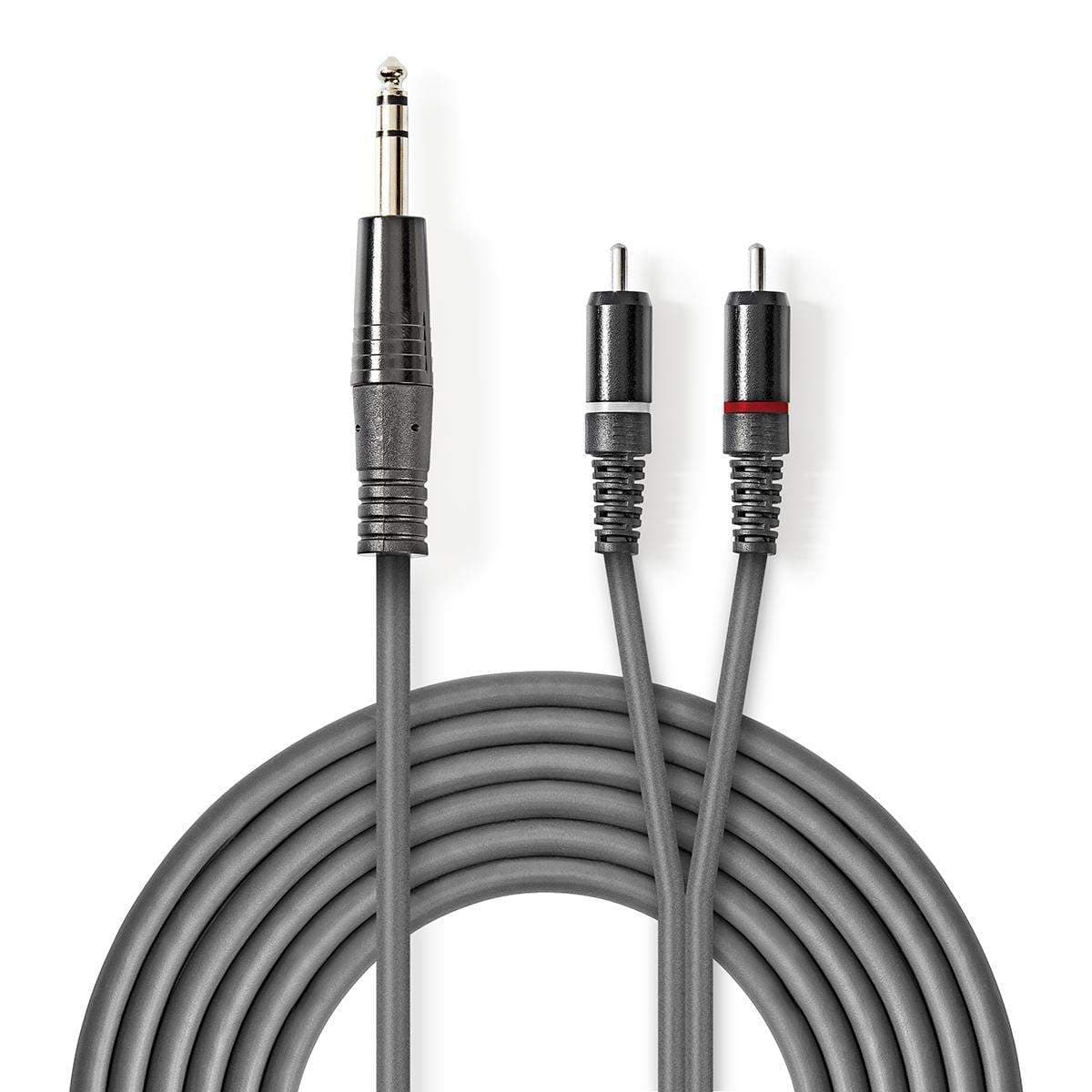 Stereoäänikaapeli | 6.35 mm uros | 2x RCA uros | Niklattu | 3.00 m | Pyöreä | Tummanharmaa | Pahvikotelo
