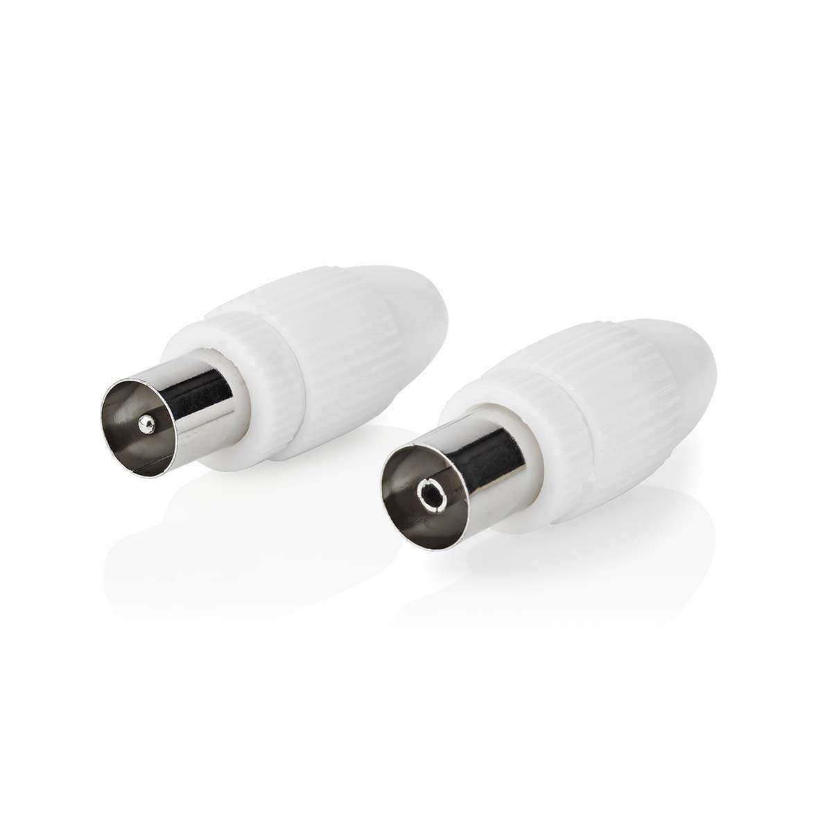 IEC (Coax) Liitin | Suora | Naaras / Uros | Niklattu | 75 Ohm | Ruuvi | Kaapelin läpitulomitta: 7.0 mm | Metalli / PVC | Valkoin