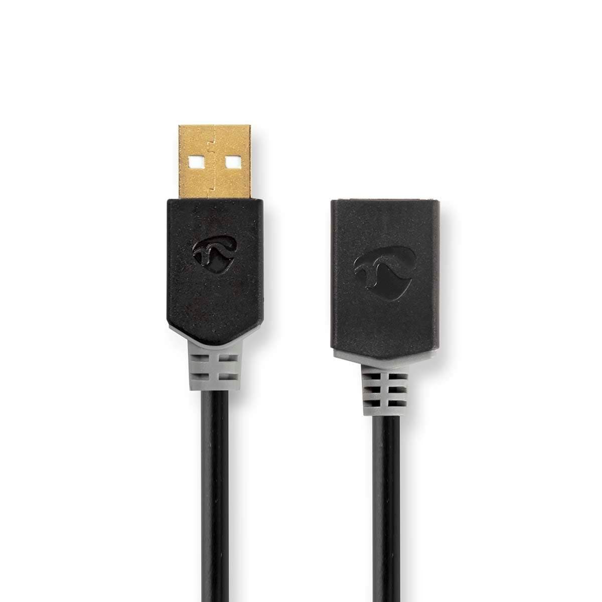 USB kaapeli | USB 2.0 | USB-A Uros | USB-A Naaras | 480 Mbps | Kullattu | 2.00 m | Pyöreä | PVC | Antrasiitti | Laatikko