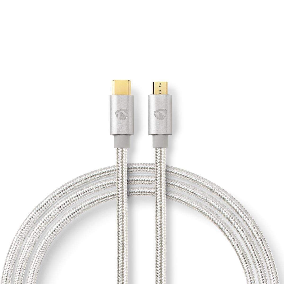 USB kaapeli | USB 2.0 | USB-C™ Uros | USB Micro-B Uros | 10 W | 480 Mbps | Kullattu | 2.00 m | Pyöreä | Nailon / Punottu | Alumi