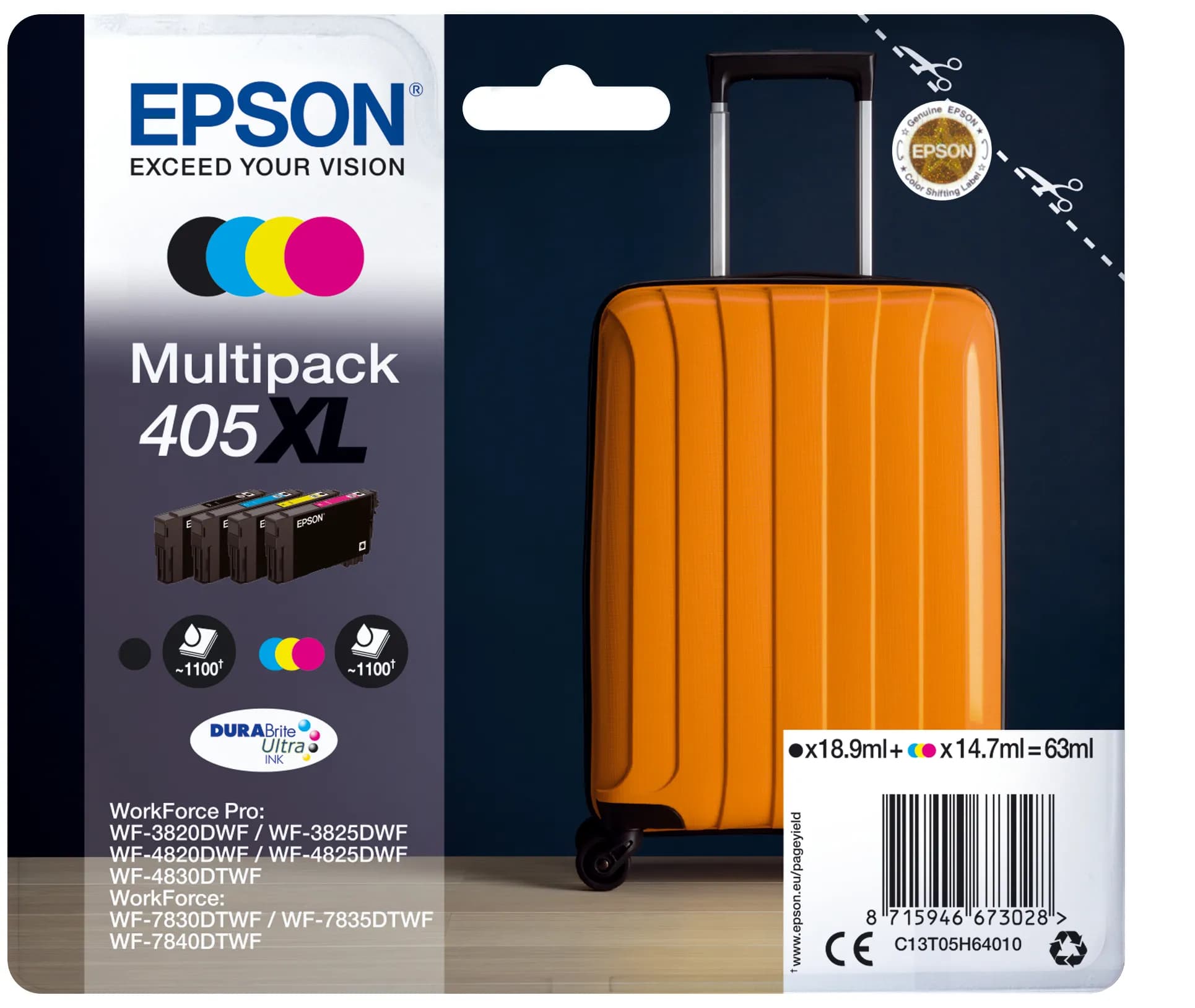 Epson 405XL-mustekasettipakkaus, monivärinen, 4 kpl