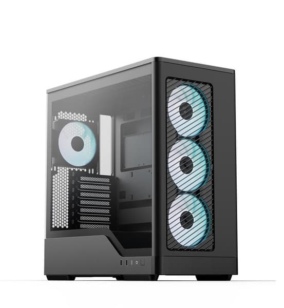 Aerocool D520A -miditornikotelo ikkunalla RGB-valaistuksella, musta