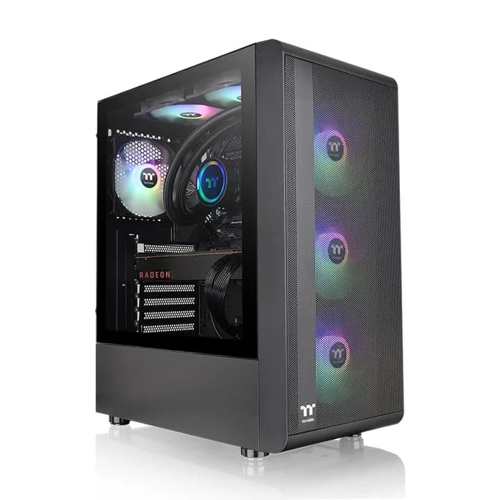 Thermaltake S200 TG ARGB -miditornikotelo ikkunalla ja RGB-valaistuksella, musta