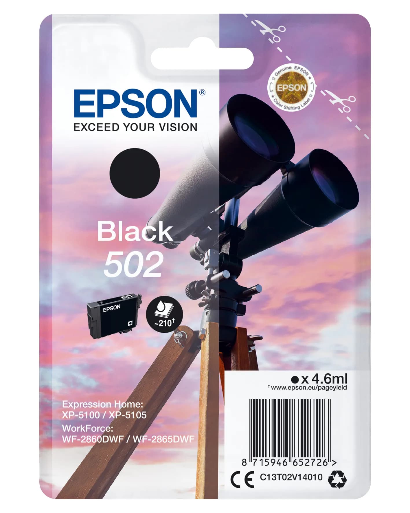 Epson 502 -mustekasetti, 4.6 ml, musta