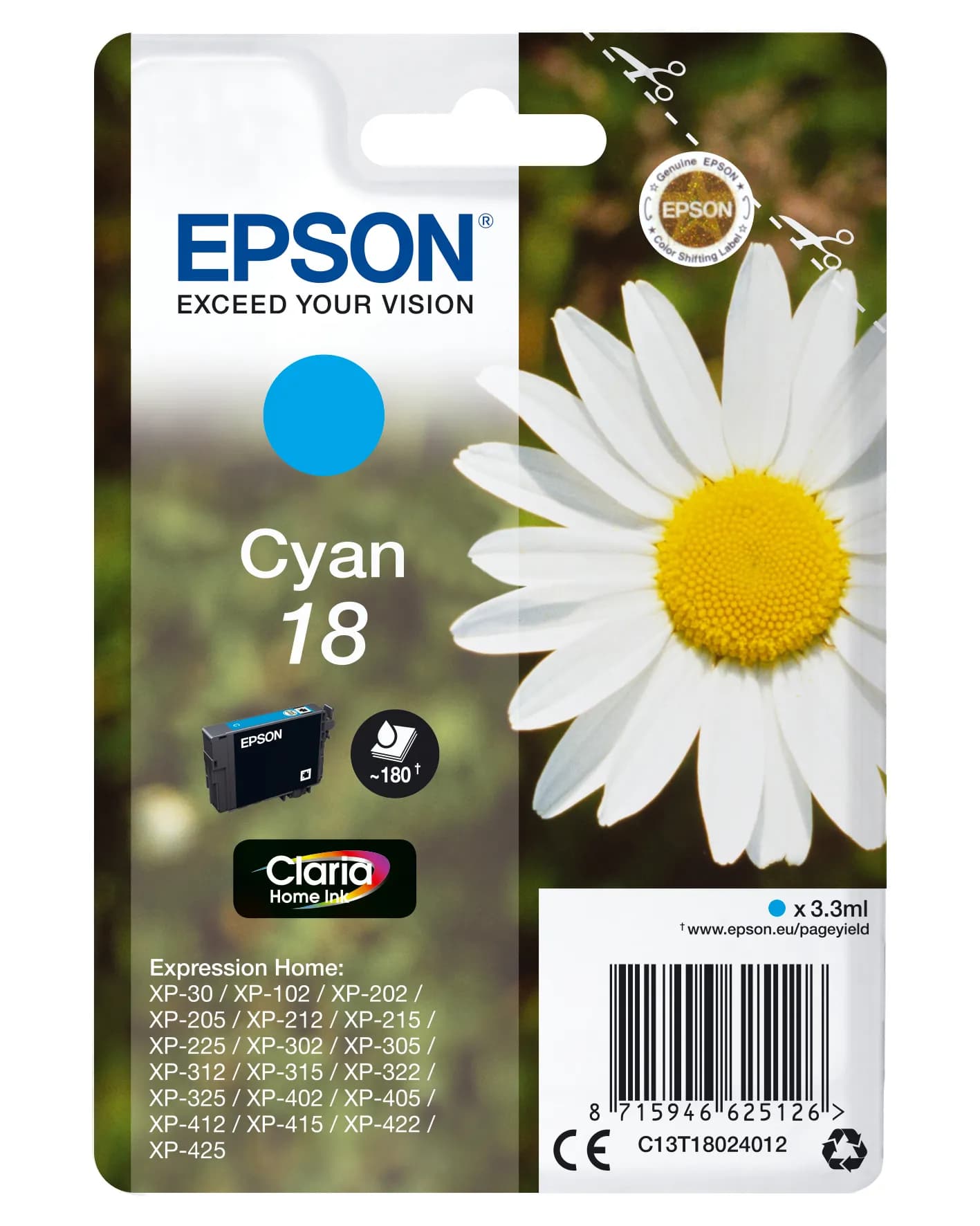 Epson 18 -mustekasetti, 3.3 ml, cyan