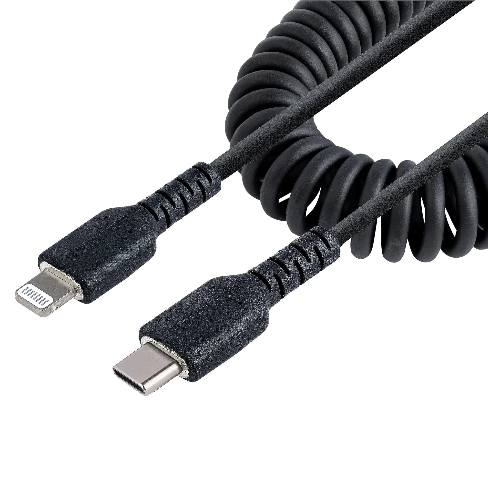 Kierretty USB-C – Lightning -kaapeli, 0,5 m, musta