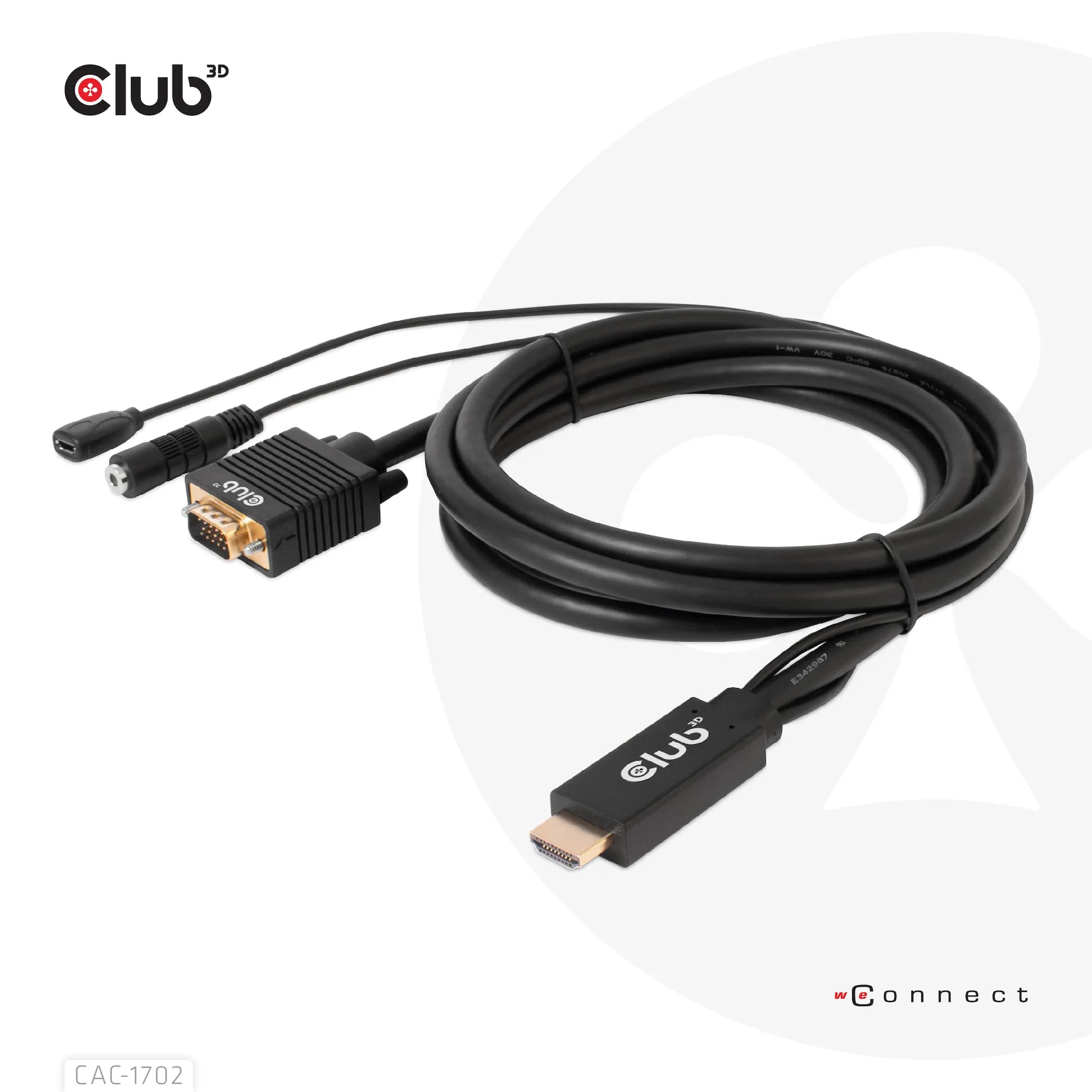 Club 3D HDMI - VGA, Micro-USB lisävirralla, 3,5mm audiolla -sovitin, Musta, 2m