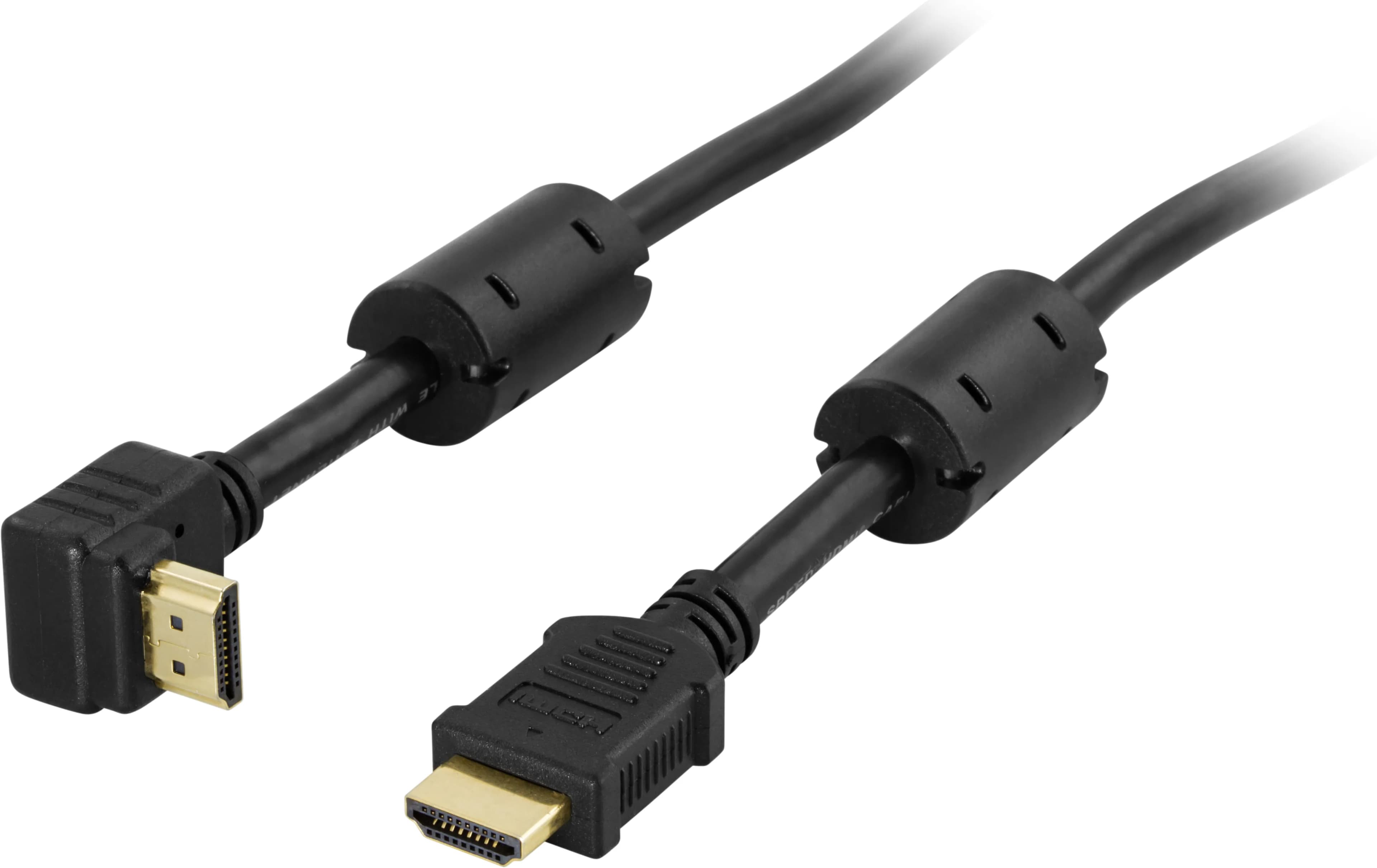 DELTACO Angled HDMI 2.0 -kaapeli jossa Ethernet, 5 m, musta