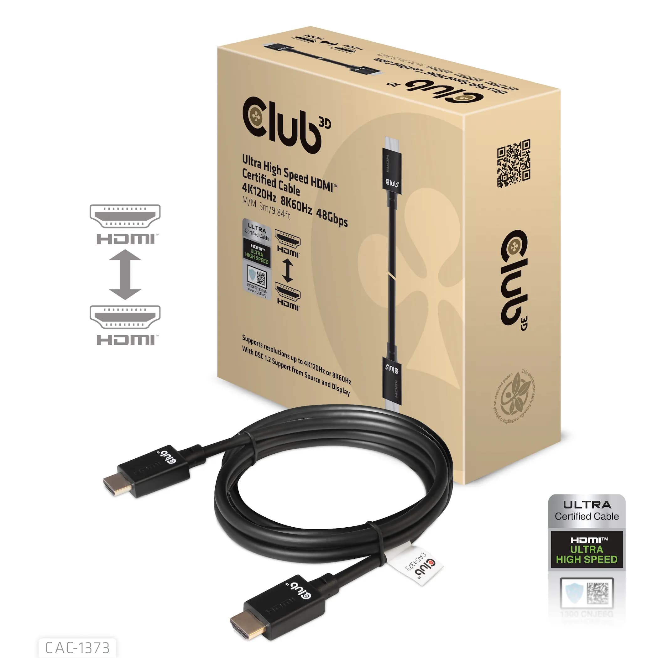 Club 3D Ultra High Speed HDMI 2.1 -kaapeli, jossa 8K, 3 m, musta