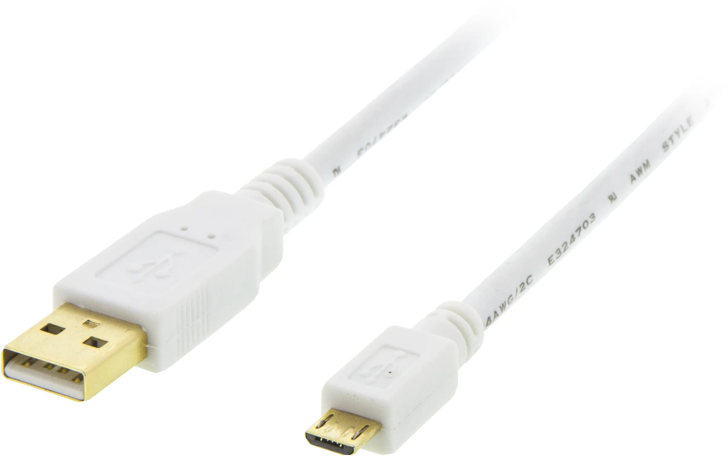 Deltaco MICRO-100 USB-A – Micro USB -kaapeli, 1 m, valkoinen