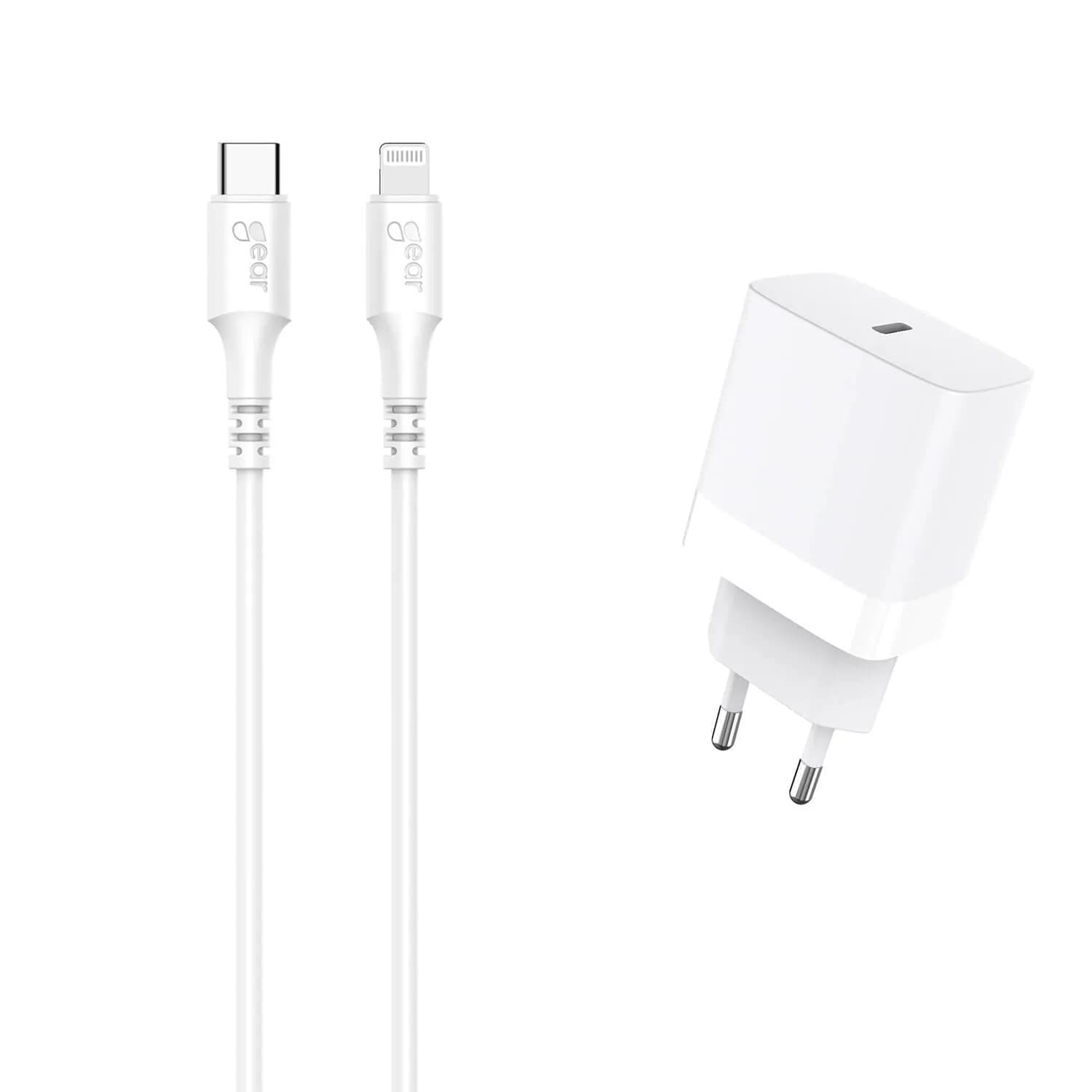 GEAR Laturi 220V 1xUSB-C PD 20W Johto Lightning USB-C MFI C94