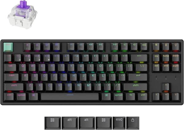 Keychron K8 HE 80% -langaton mekaaninen pelinäppäimistö, Gateron Double-rail Magnetic, musta