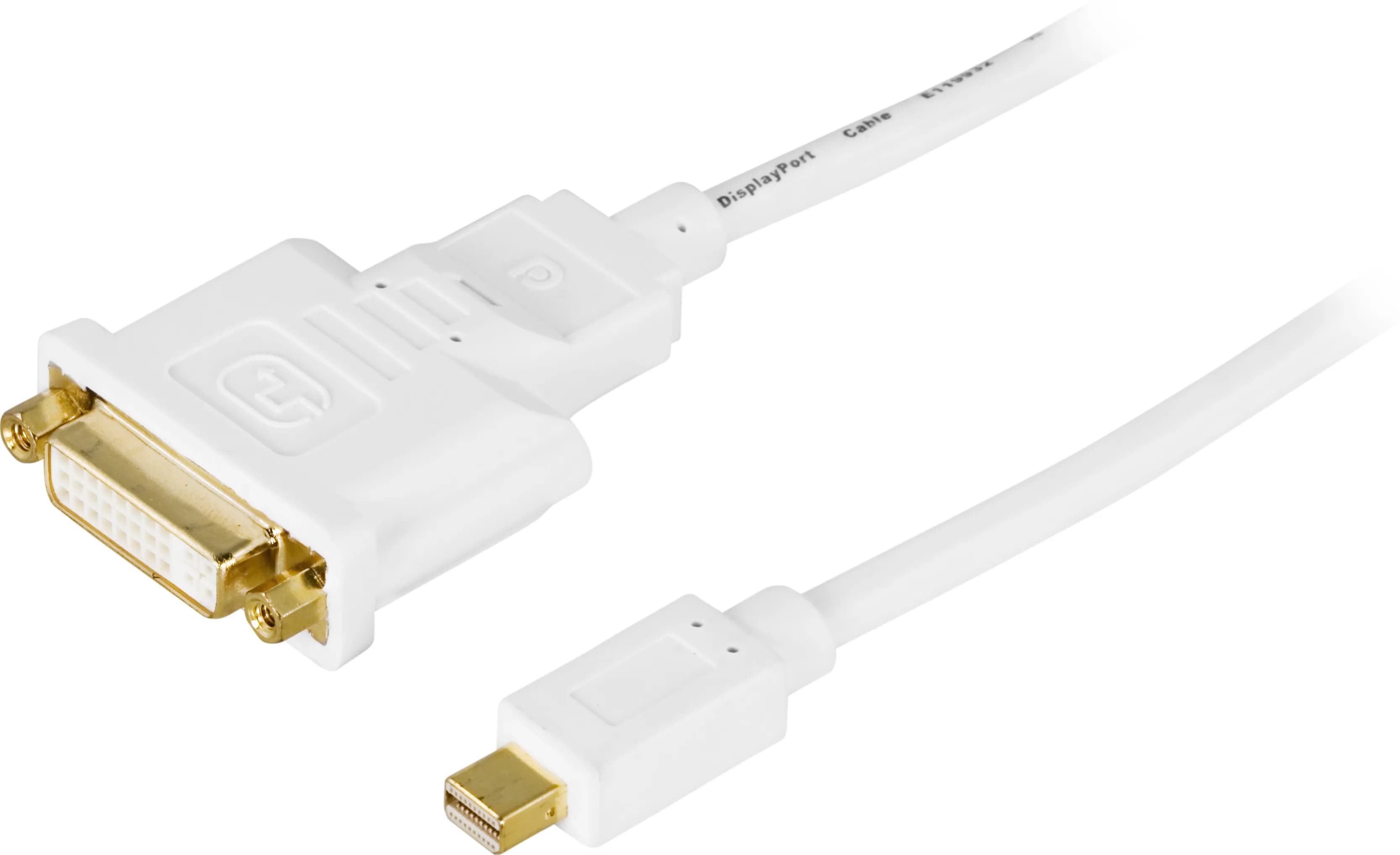 DELTACO Mini DisplayPort – DVI -kaapeli, 1 m, valkoinen