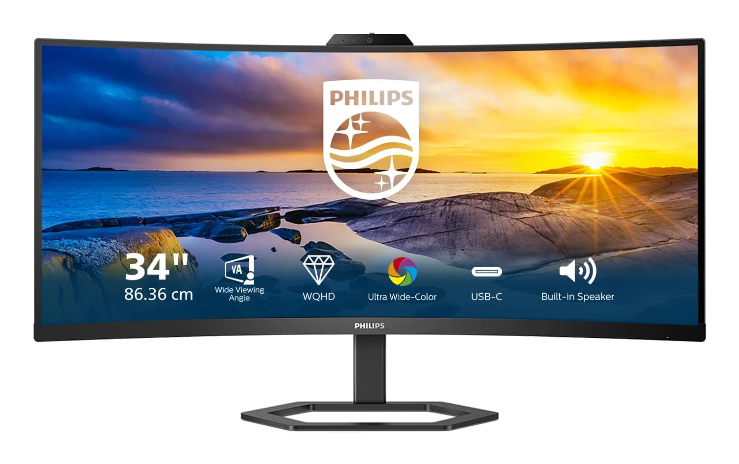 Philips 34E1C5600HE/00 34"" UWQHD, VA -kaareva näyttö, USB-C hub ja webkamera