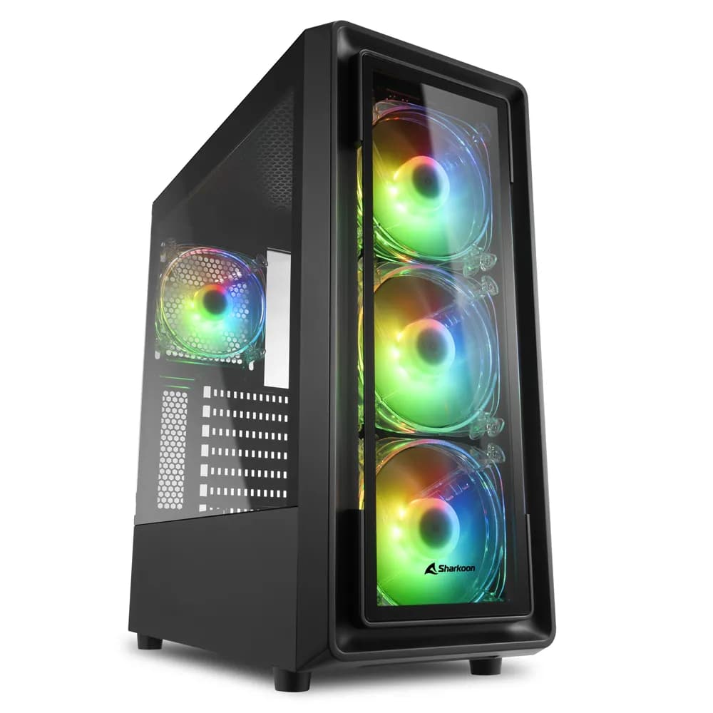 Sharkoon TK4 RGB -miditornikotelo ikkunalla ja RGB-valaistuksella, musta