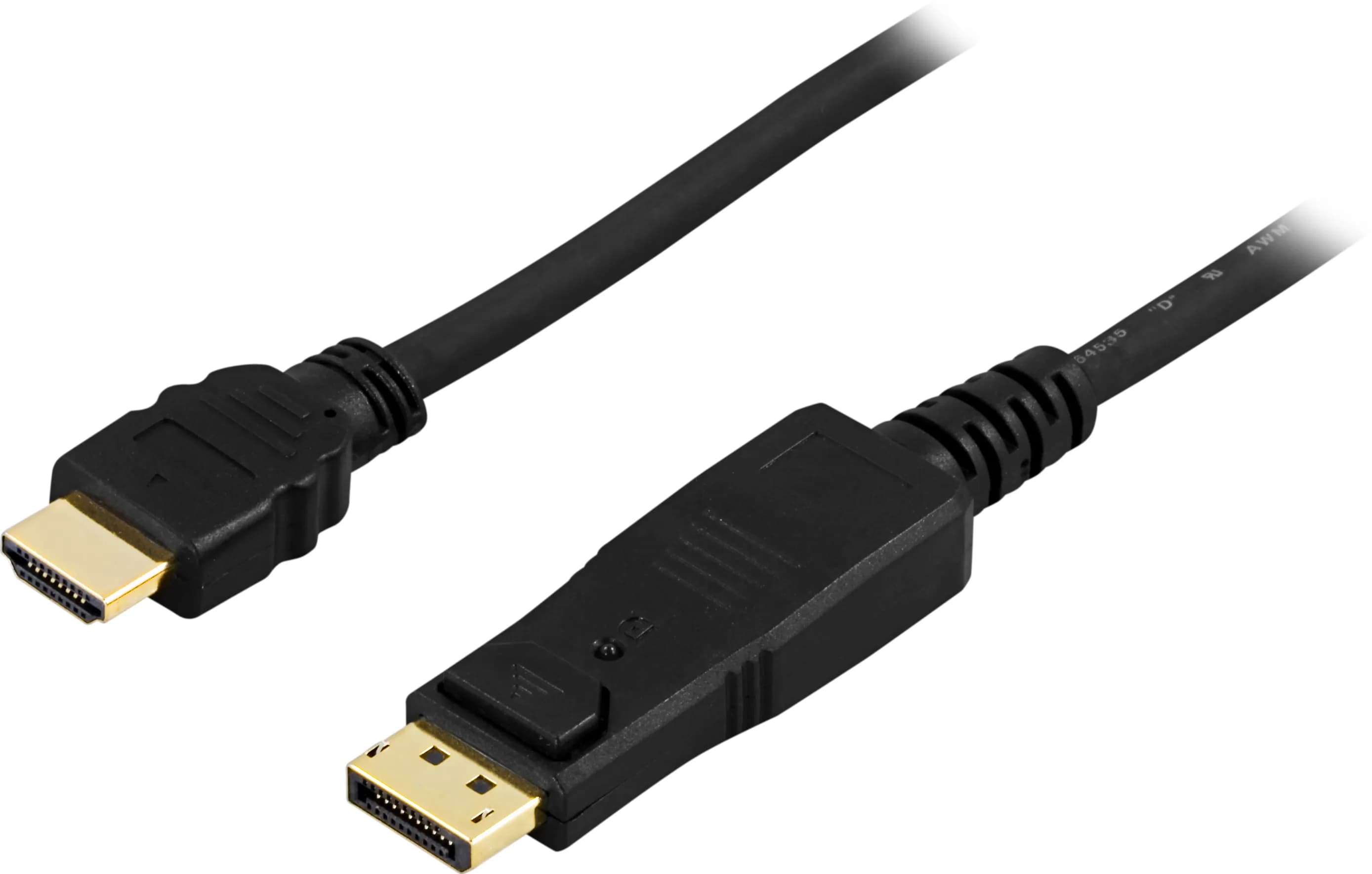 Deltaco DisplayPort – HDMI -kaapeli, jossa 4K, 5 m, musta