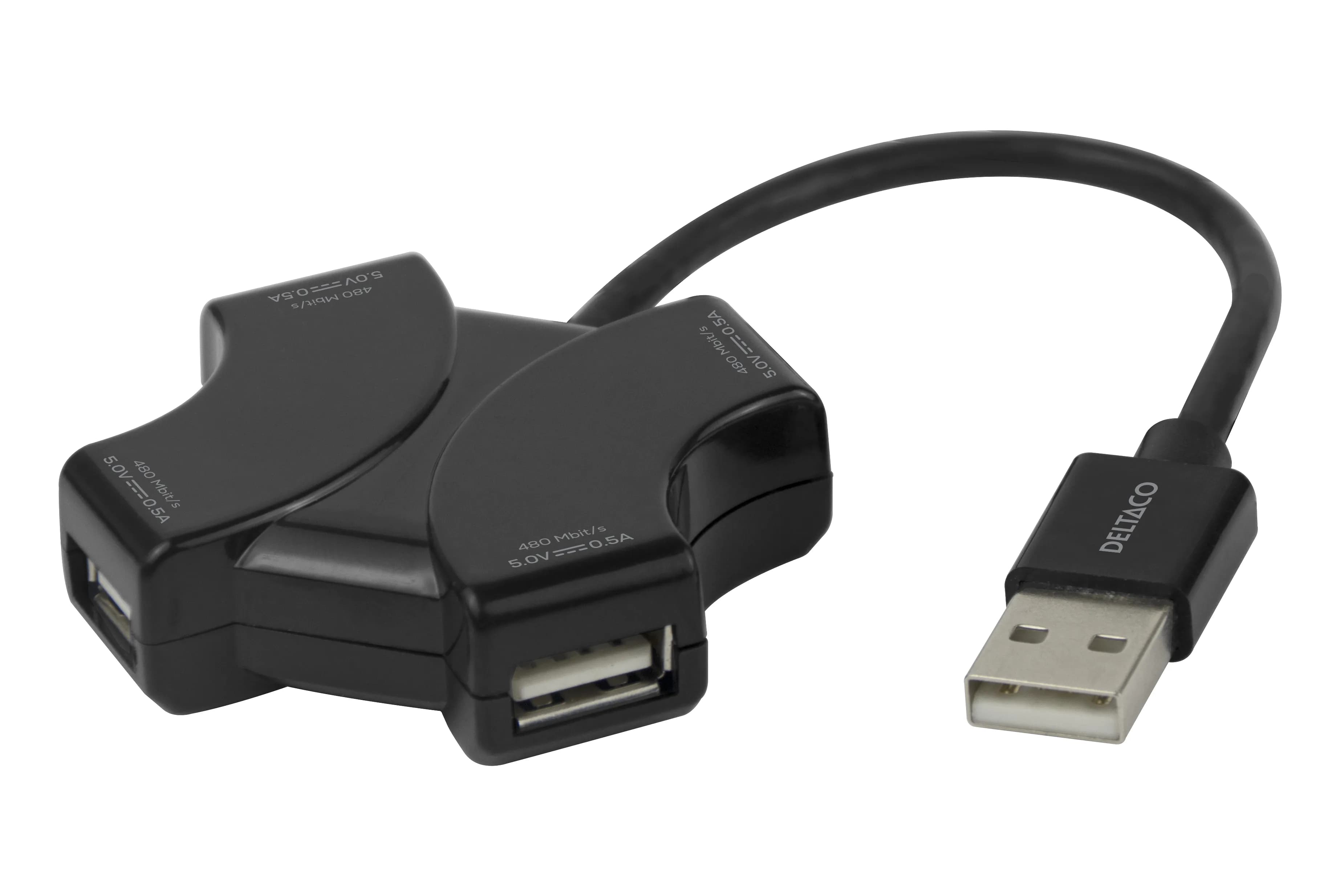 DELTACO USB-A hub, 480 Mbps, 4x USB-A, black