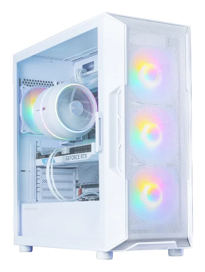 Zalman i3 NEO V2 -miditornikotelo ikkunalla ja RGB-valaistuksella, valkoinen