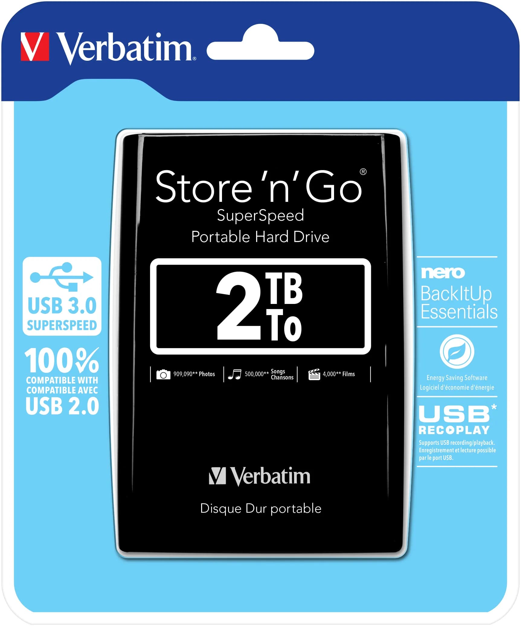 Verbatim Store "n" Go 2 Tt 2.5"" -ulkoinen HDD, musta