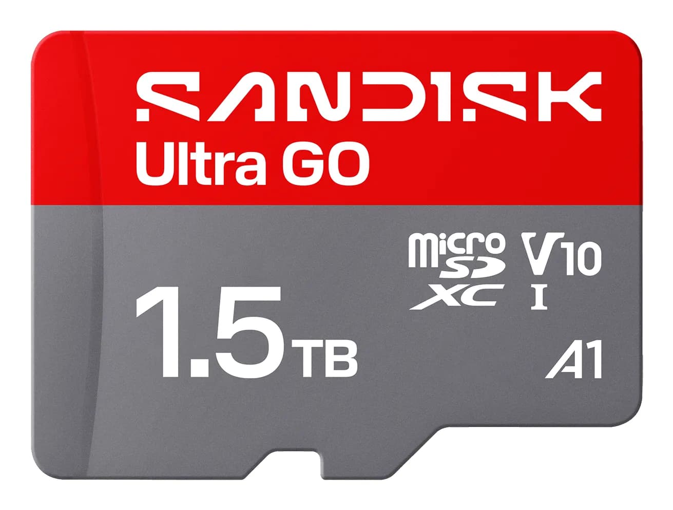 SanDisk Ultra GO 1,5 Tt MicroSDXC UHS-I U1 V10 A1 -muistikortti, harmaa, punainen