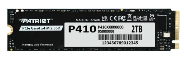 Patriot P410 2 Tt M.2 PCIe Gen4 x4 -SSD-levy, musta