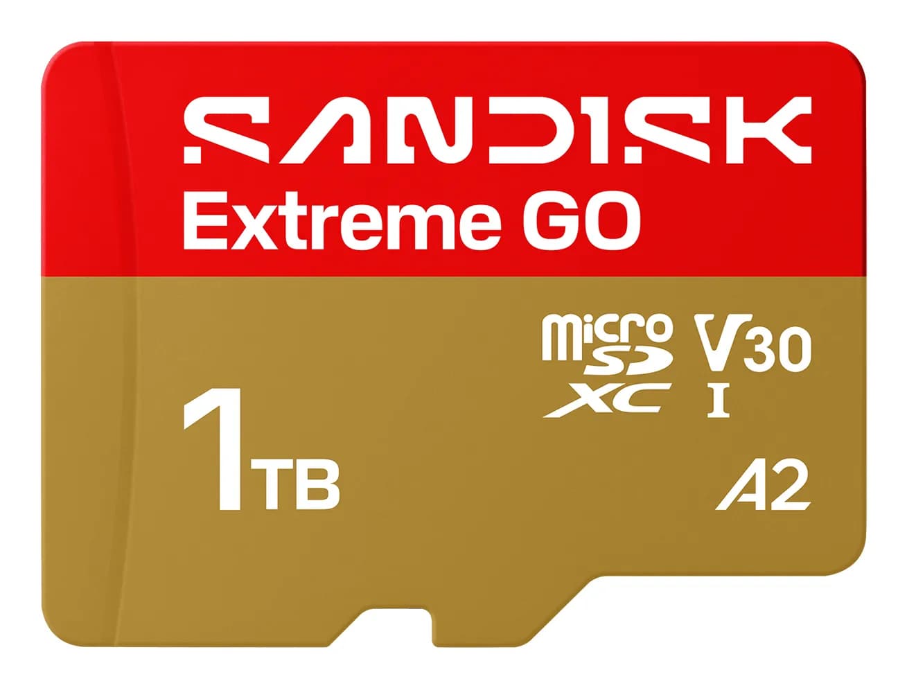 SanDisk Extreme GO 1 Tt MicroSDXC UHS-I U3 V30 A2 -muistikortti, kulta, punainen