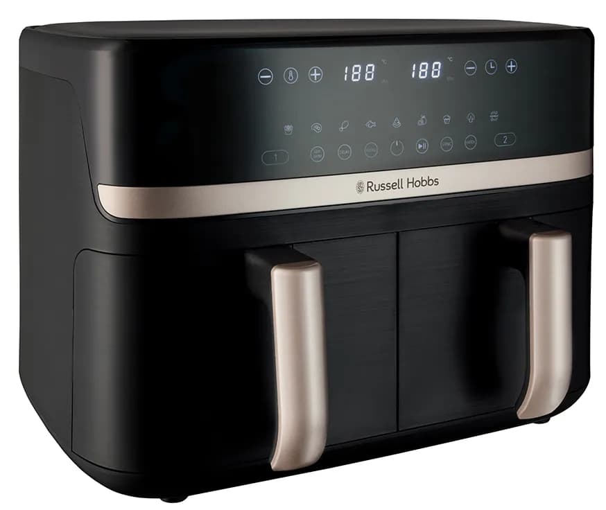 Russell Hobbs Satisfry Dual Basket, 9 l, 2800 W, airfryer, Black with champagne details
