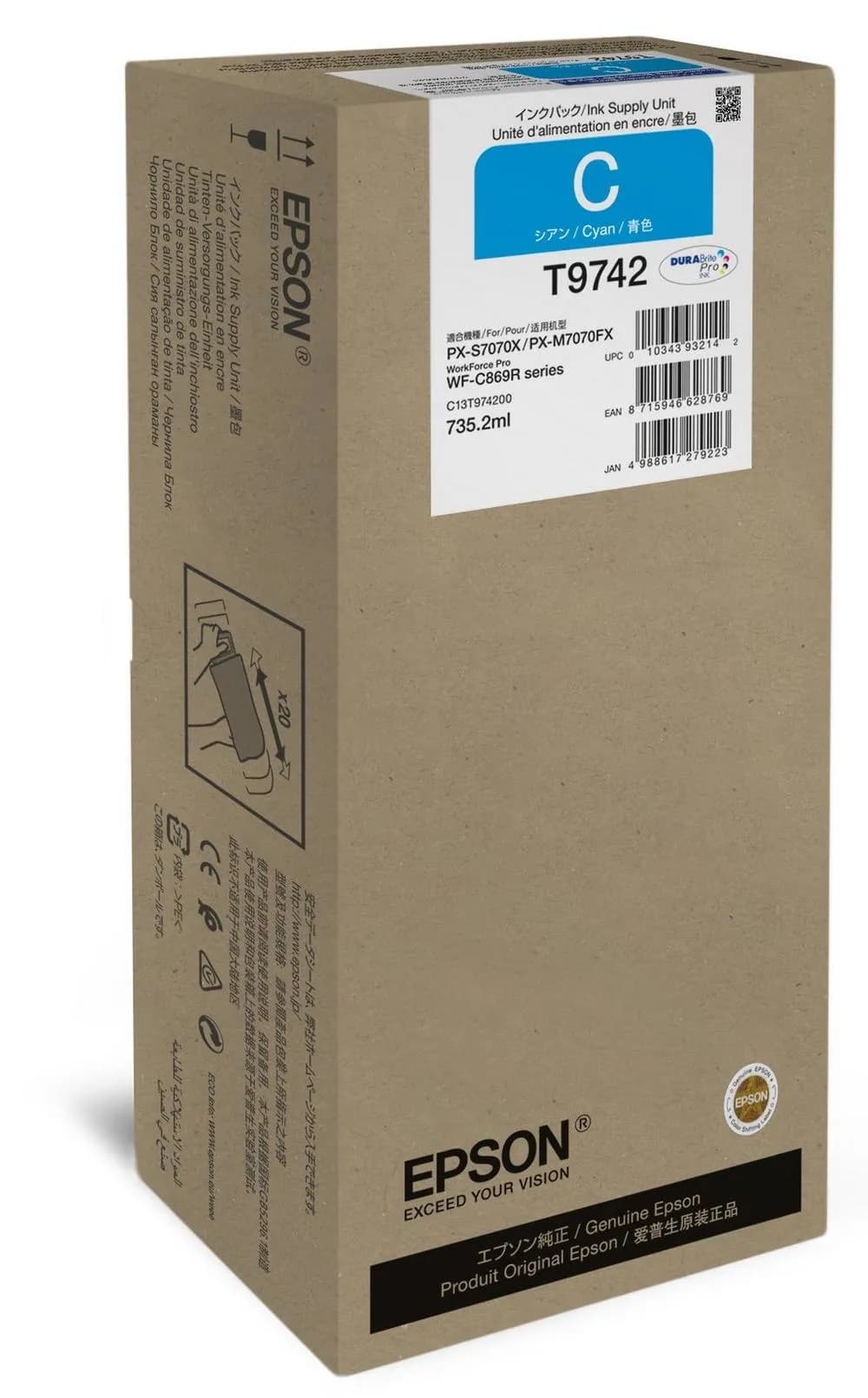 Epson WorkForce Pro WF-C869R XXL-mustekasetti, 735.2 ml, cyan