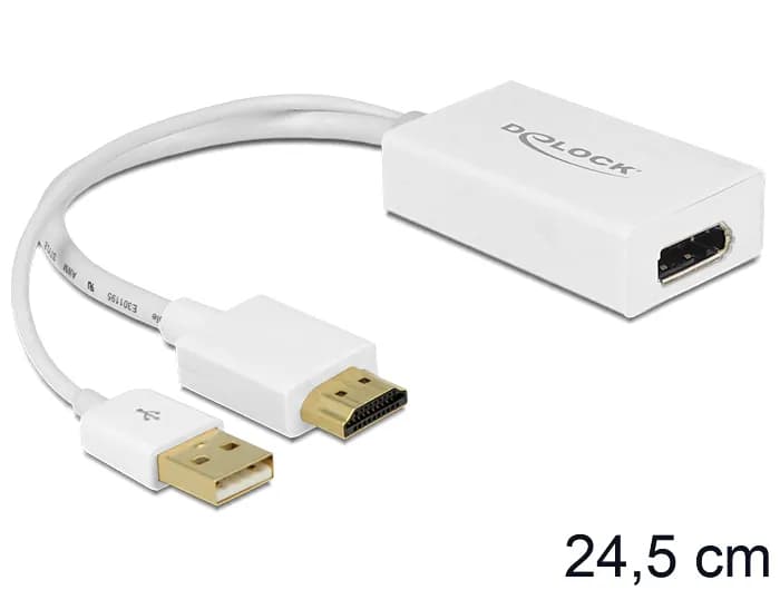 De-Lock DisplayPort – HDMI + USB -adapteri, Valkoinen