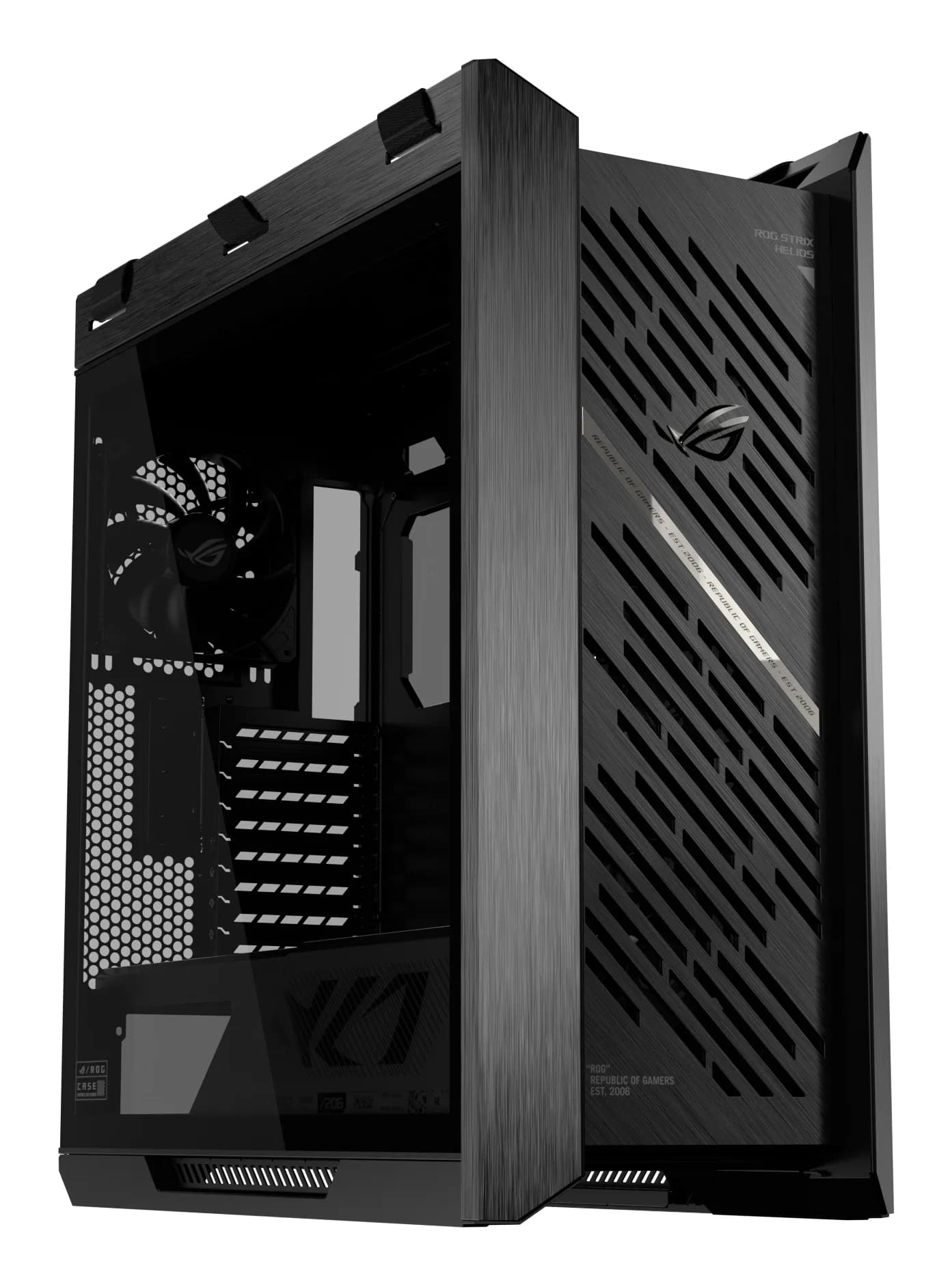 ASUS ROG Strix Helios II -miditornikotelo ikkunalla ja RGB-valaistuksella, musta