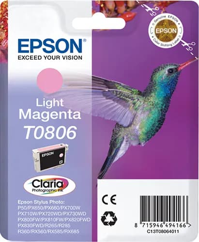 Epson Claria Photographic T0806 -mustekasetti, 7.4 ml, vaalea magenta