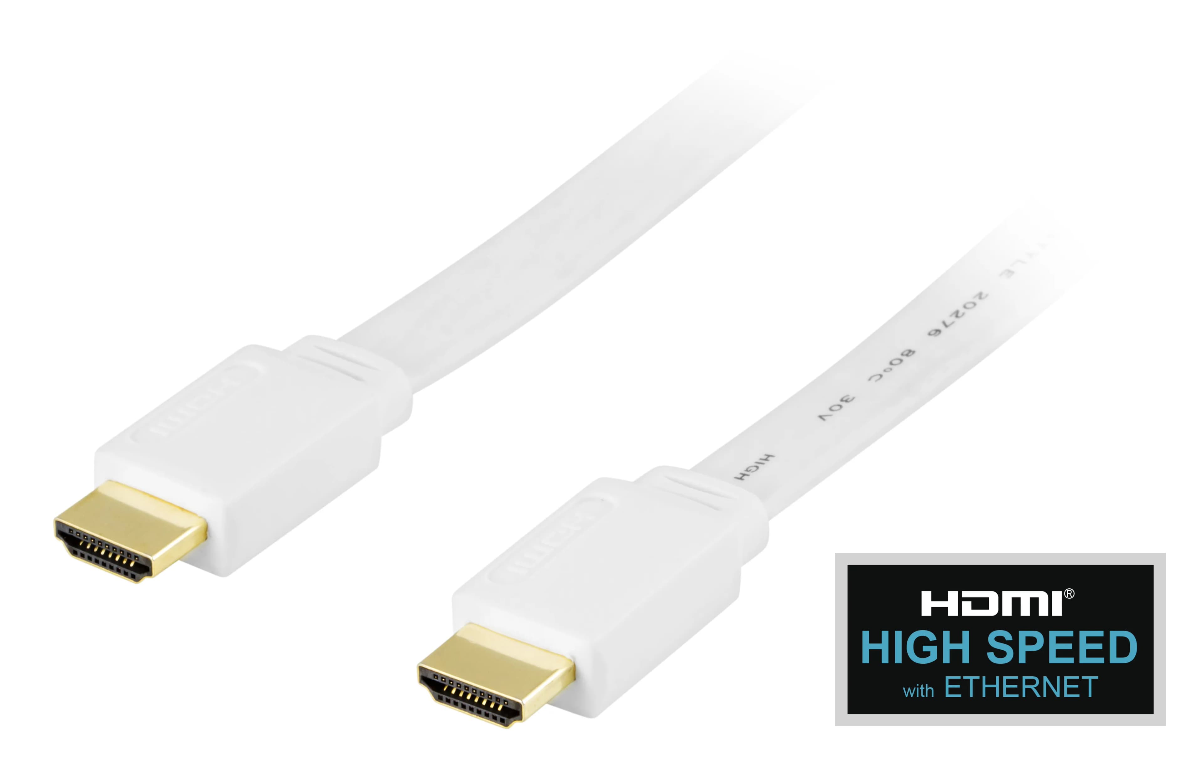 Deltaco HDMI 2.0 Flat -kaapeli jossa Ethernet, 0,5 m, valkoinen