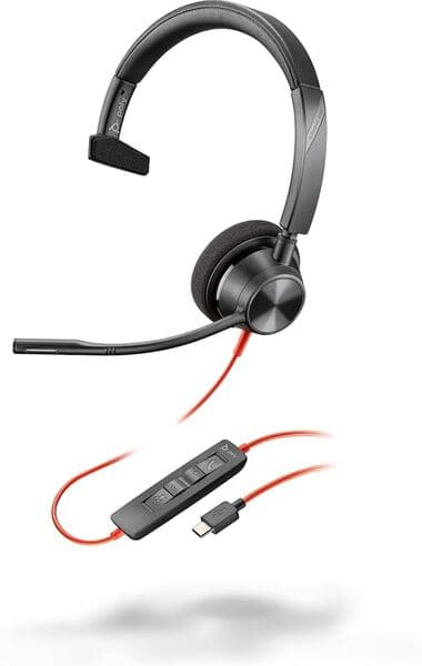 HP Poly Blackwire 3310 -monokuuloke + USB-C–USB-A-sovitin, musta