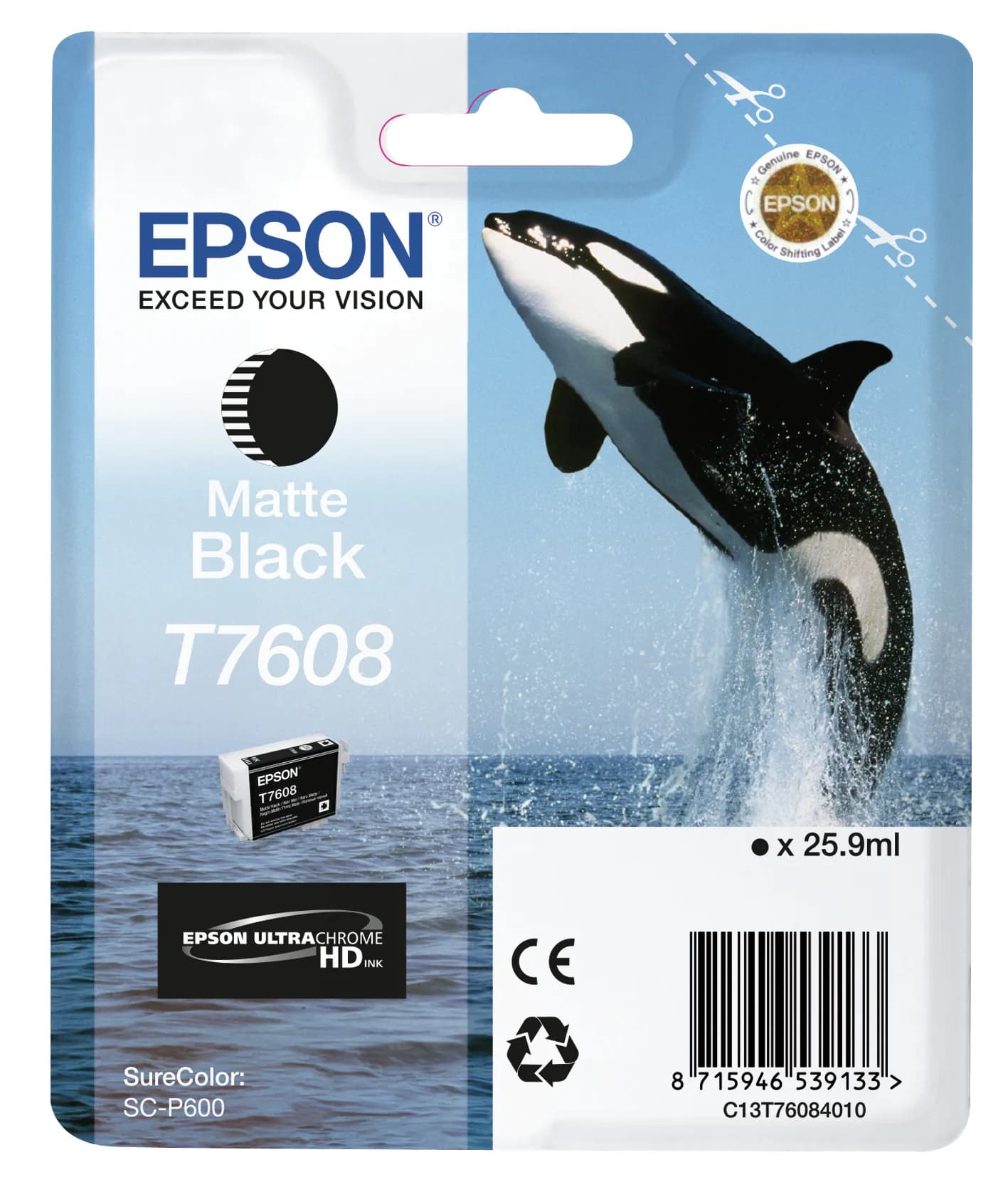 Epson T7608-mustekasetti, 25.9 ml, mattamusta