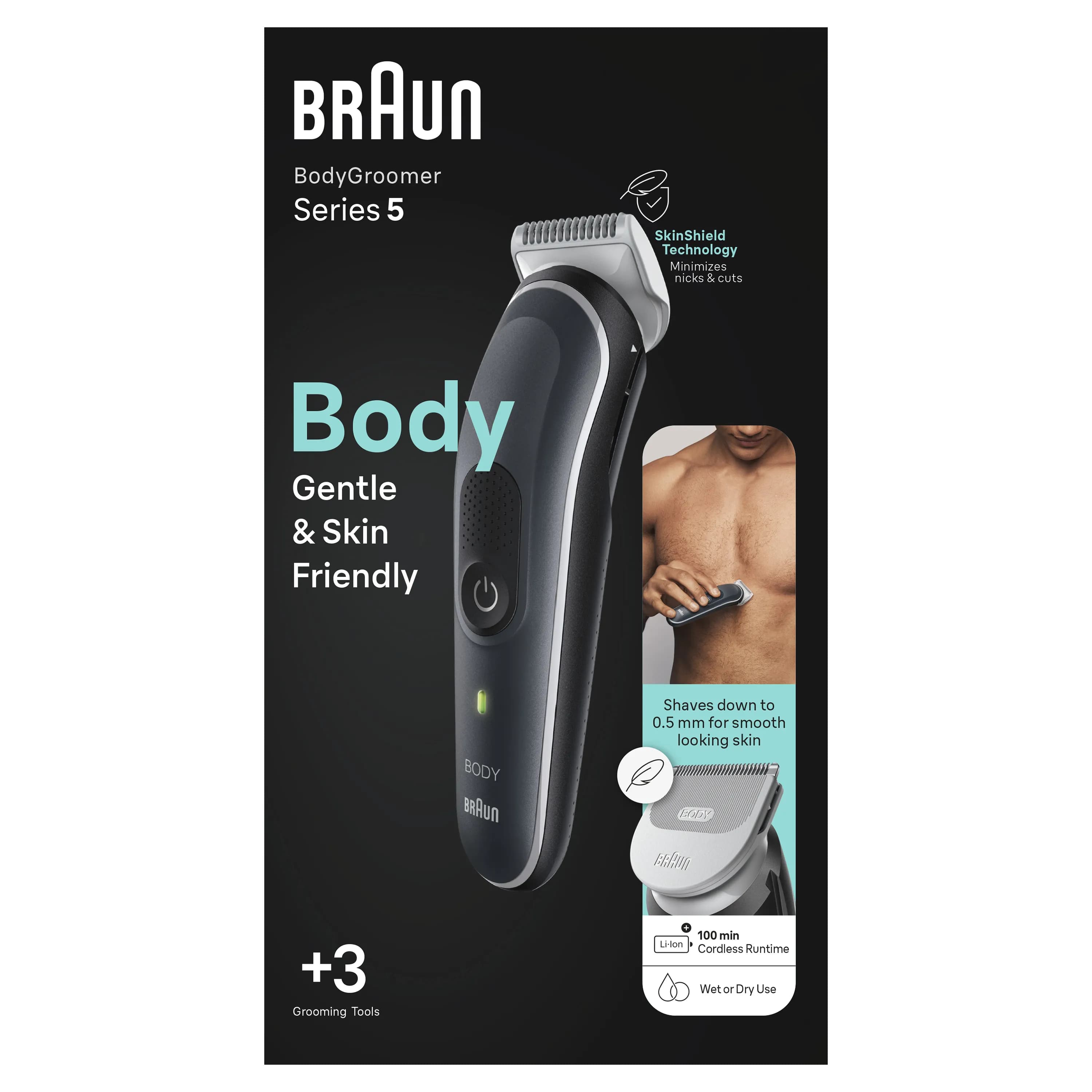 Braun BodyGroomer 5 BG5340 -vartalotrimmeri, musta/hopea