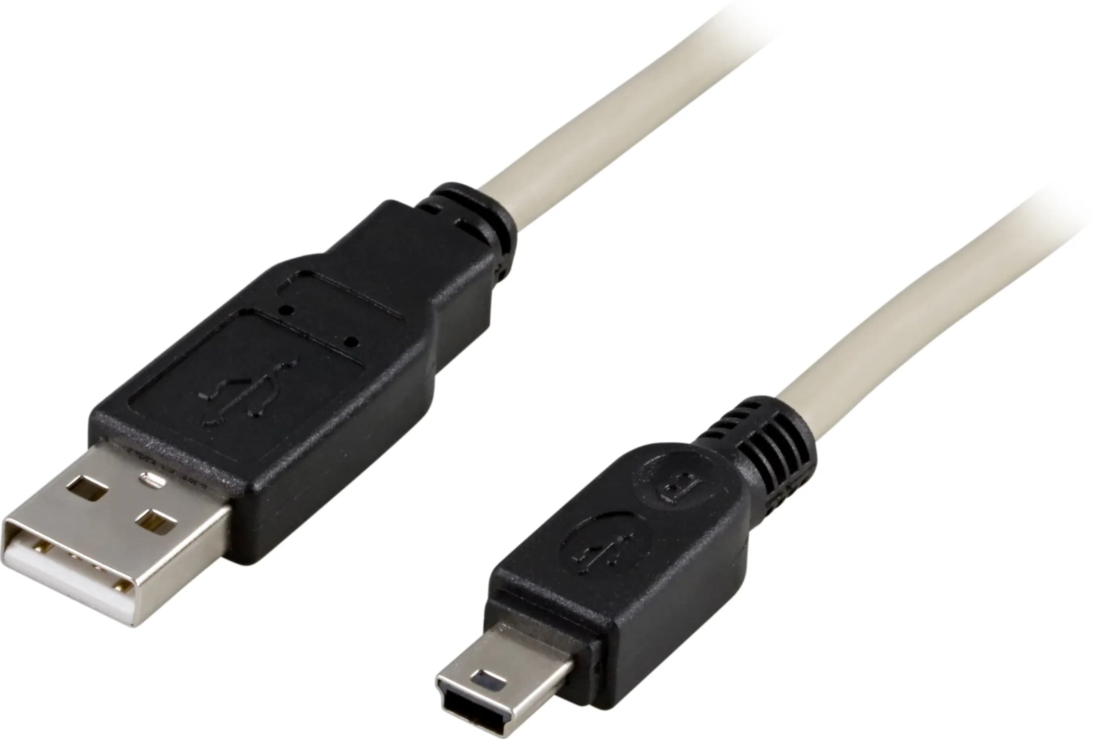 Deltaco USB-23 USB-A – Mini-USB B -kaapeli, 0,5 m, harmaa/musta
