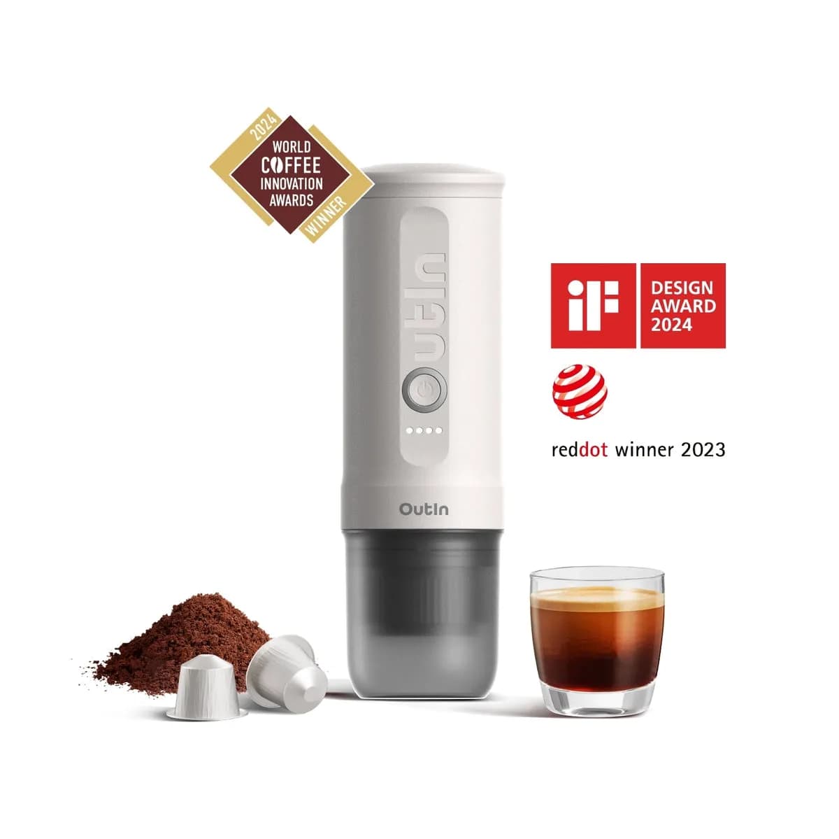 OutIn Nano Portable -espressokeitin, Helmenvalkoinen