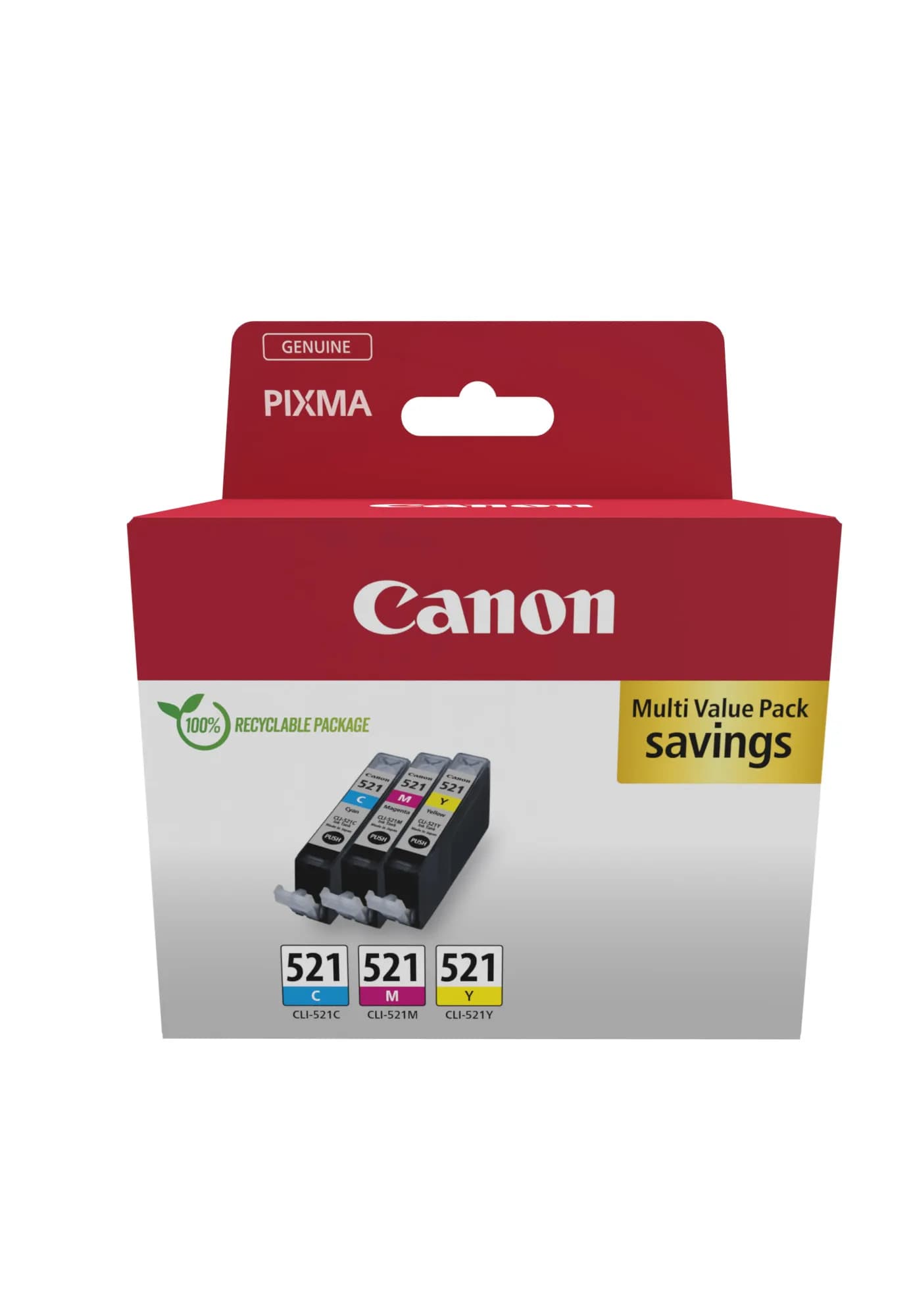 Canon CLI-521 -mustekasettipakkaus, 9 ml, cyaani, magenta, keltainen, 3 kpl