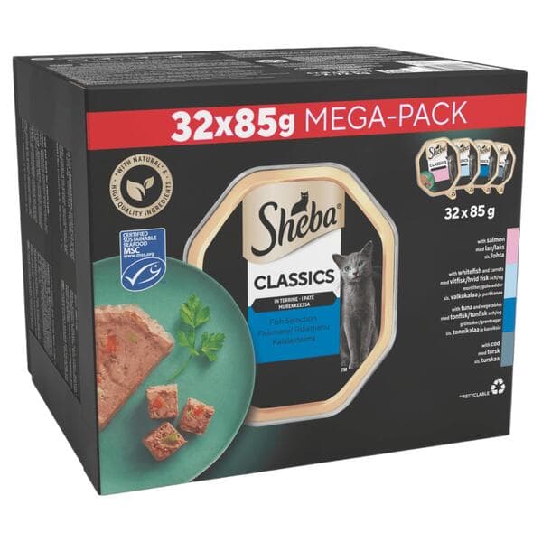 Sheba Classics Ocean Selection, Kissan märkäruoka, Adult, 32 x 85 g