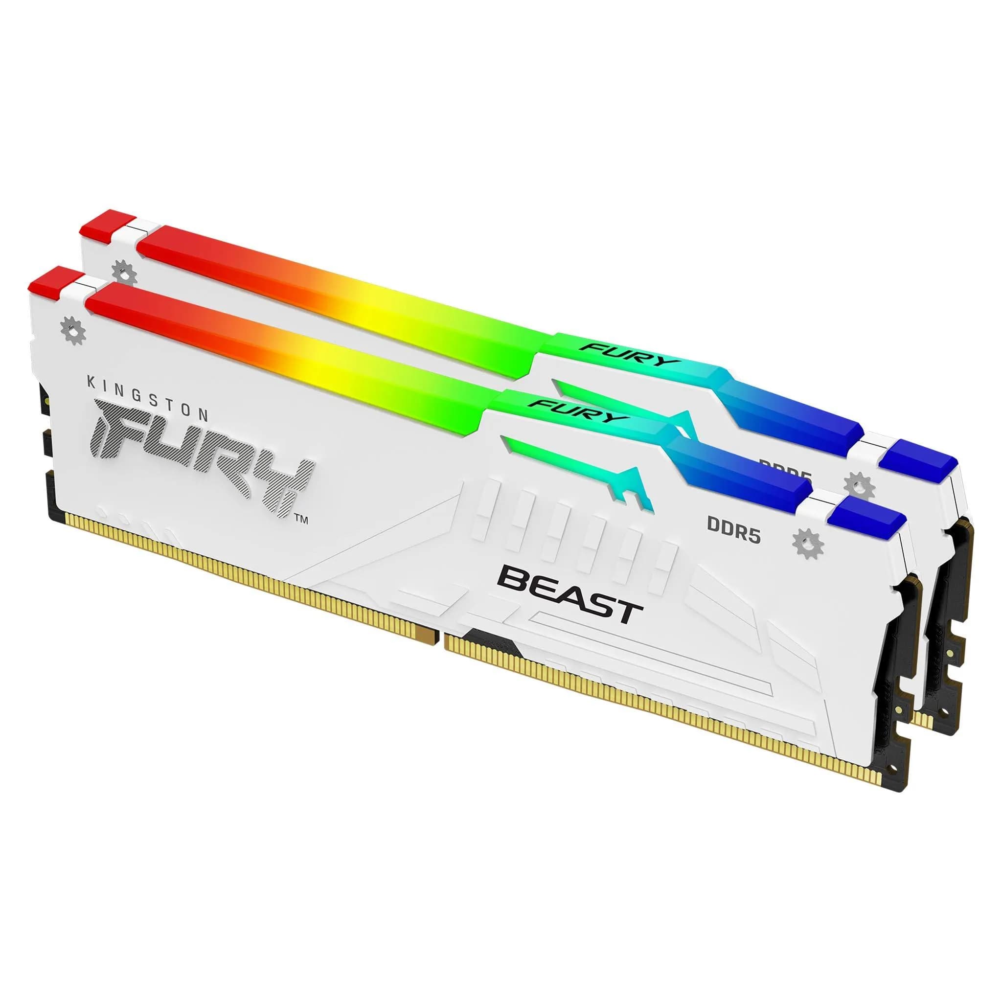 Kingston FURY Beast RGB 64 Gt (2 x 32 Gt) DDR5 5600 MHz, CL36 -muisti, valkoinen (XMP & EXPO)